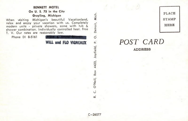 Cedar Motel (Bennett Motel, Clarks Motel) - Old Postcard